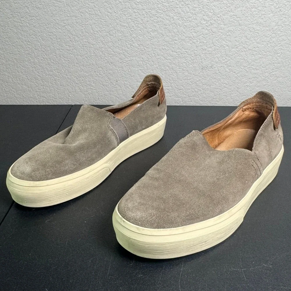 Frye Veacon Mens Grey Suede Slip On Sneakers Leather Trim Taupe Low Top 7.5